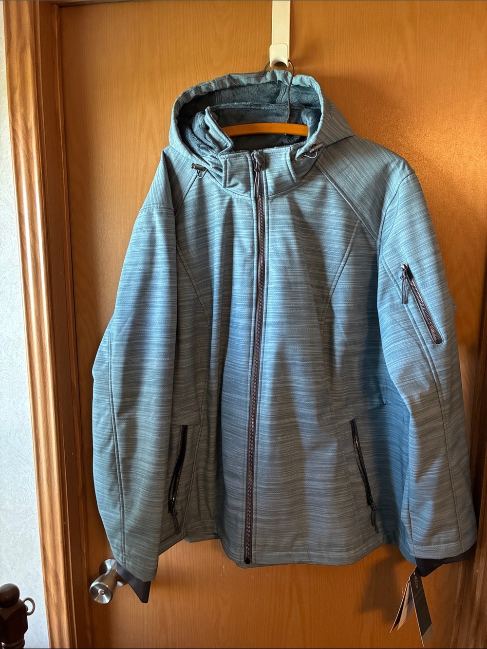 Free Country Blue Striped Hooded Ski Jacket